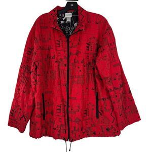 Chico's‎ Women's Red 100% Silk Embroidered Abstract Jacket Size 3 XL